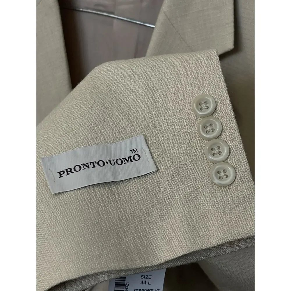 Pronto Uomo 100% Silk Blazer 44L Tan 2 Button NWT